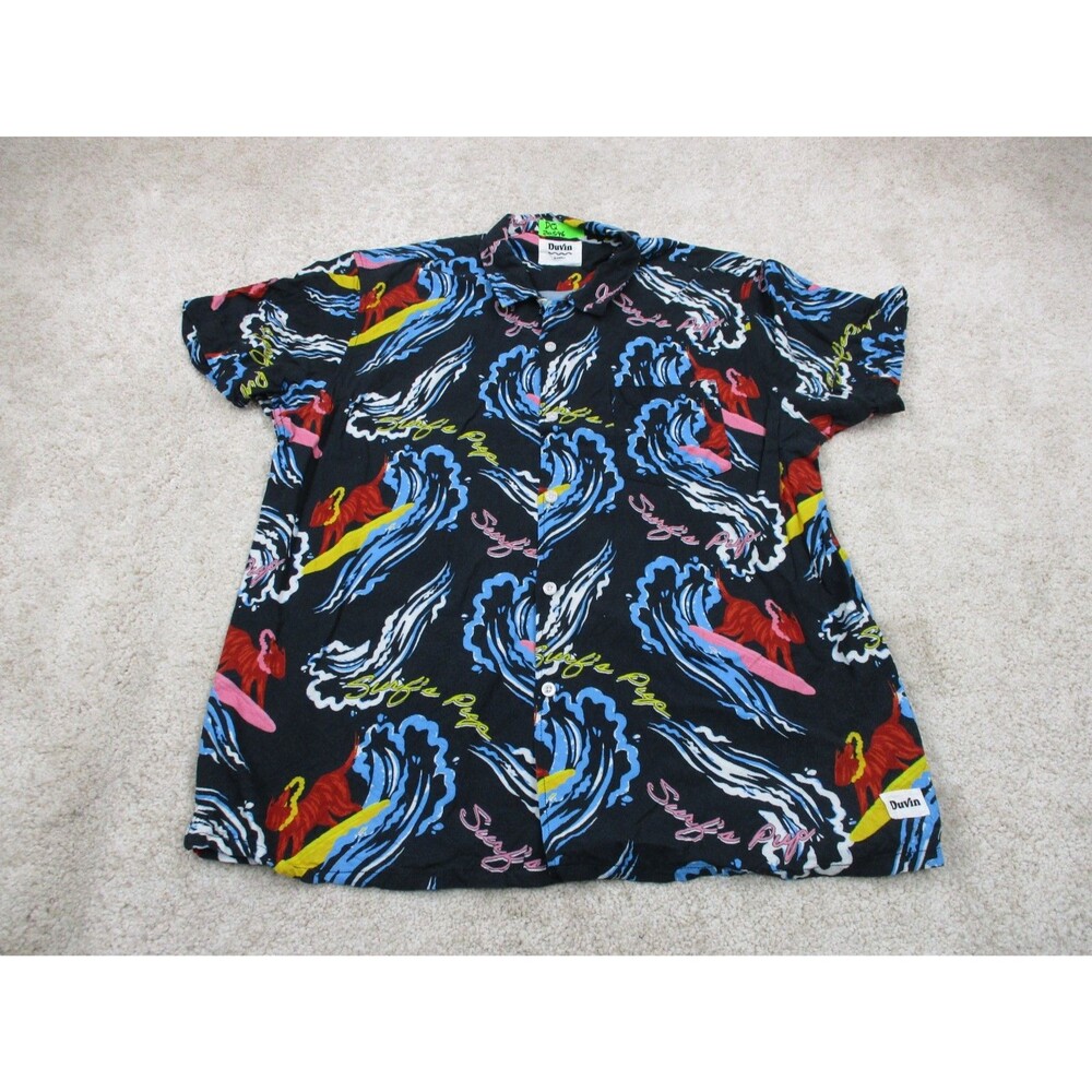 Duvin Shirt Men Extra Large XL Multicolor Hawaiian Loop Collar Casual Button Up